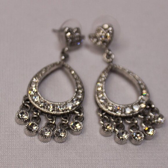Silver CZ Chandelier Pierced Earrings - Picture 12 of 13